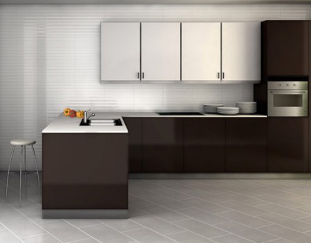 Cocina en L, de 5.00mts.en roble, color blaco y wengue$  4.000.000