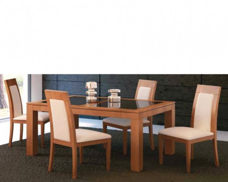 Juego de comedor de 4 puestos mesa con vidrio, sillas tapizadas, en roble, color miel  $ 1.200.000